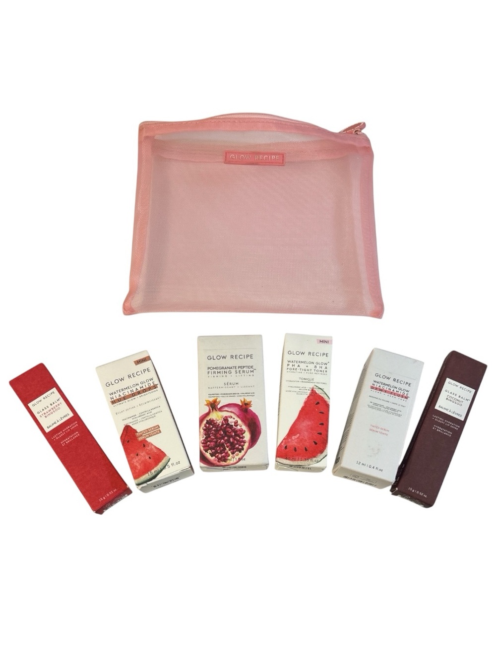NIB Glow Recipe Watermelon Glow Hue Drops Dewy Flush Pomegranate Serum Set